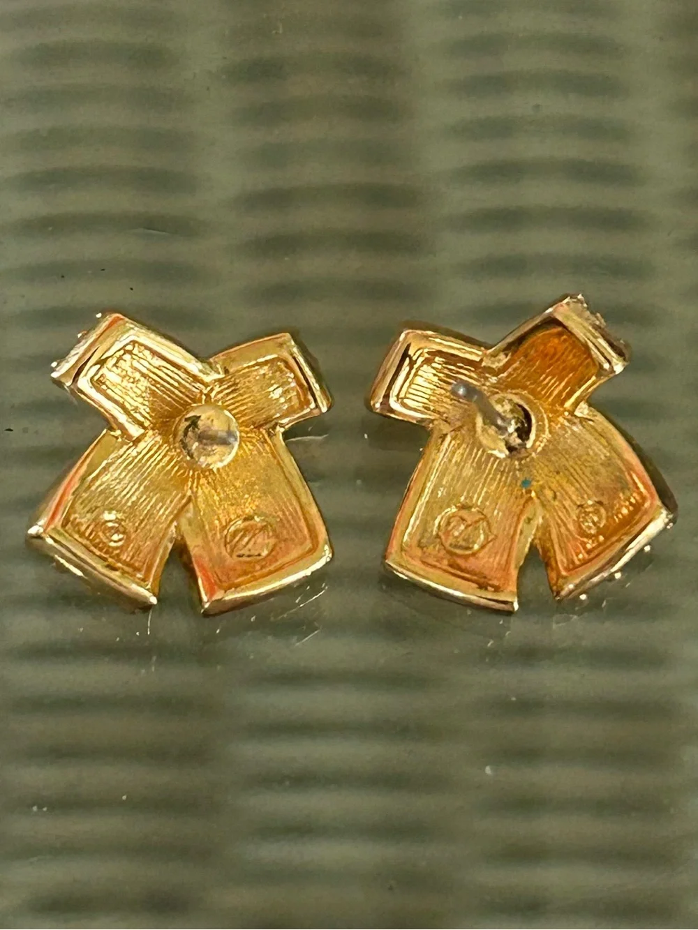 SWAROVSKI Signed Vintage Gold Tone Crystal Stud Earrings